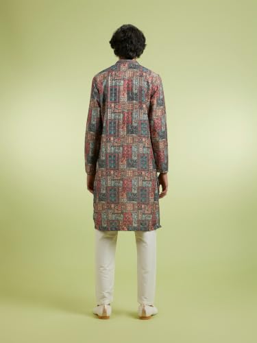 DIWAS BY MANYAVAR Men's Art Silk Printed Festive Kurta Set (2pc) (Orange, XXL)