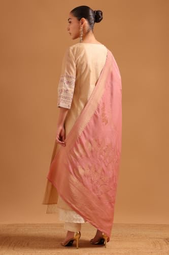 Soch Womens Beige Tissue Floral Printed Embroidered Woven Beads And Stones Salwar Suit