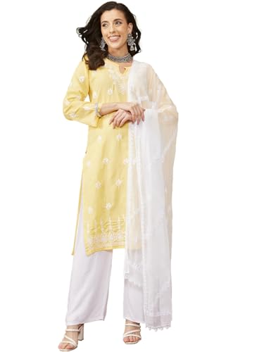 Ada Hand Embroidered Lucknowi Chikankari Chiffon Dupatta Stole for Women A511216 White