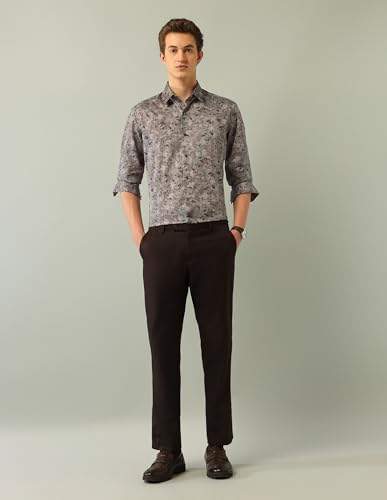 Arrow New York Men's Brown Floral Printed Spread Collar Full Sleeve Formal Cotton Slim Fit Shirt (ANAJSH1109_Brown_44)
