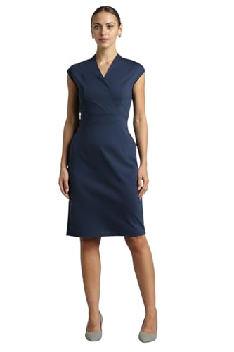 Van Heusen Women's Cotton Blend Modern Above The Knee Dress (VWDRCRGFF18119_Navy