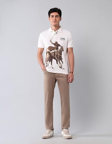 U.S. Polo Assn. Denim Co. Men's Graphic Printed Pure Cotton Polo Shirt Ivory