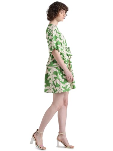 ONLY Women Printed Polyester Short Length Fit & Flare Green Tiered Dress