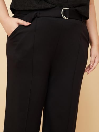 Max Women Knit Wide Leg Belted Trousers (Black_6XL)