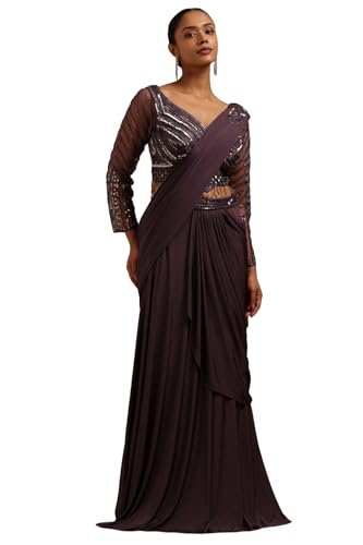 Soch Womens Lavender Spandex Solid Ready To Wear Saree