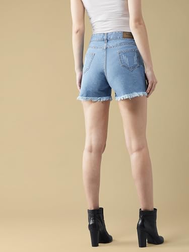 Miss Chase Women's Relaxed Fit Highly Distressed Mid Rise Ripped Denim Shorts (MCAW25DEN62-73-AAK-36, Vyntra Blue, 36)