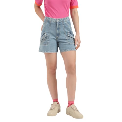 United Colors of Benetton Solid Regular Fit Utility Denim Shorts -25A4DENIM891I901 (Size : 30)