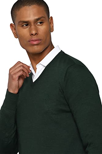 Men Green Solid V Neck Full Sleeves Sweater