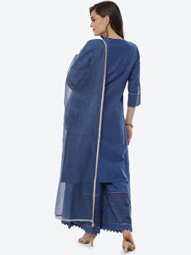 BIBA Women's Cotton Salwar Suit Set (Blue)