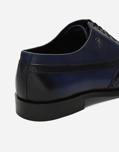 Monte Carlo Mens Navy Blue Solid Lace Up Genuine Leather Formal Brogue Shoes (201826FW-2-9)