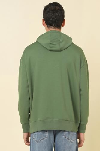 Men Olive Hooded Neck Full Sleeves Casual Sweatshirt