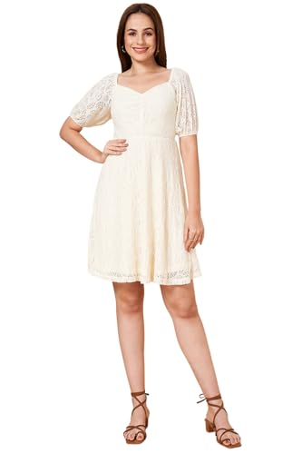 Women Honey Off-White Dress Slim Fit,Off White,XXL