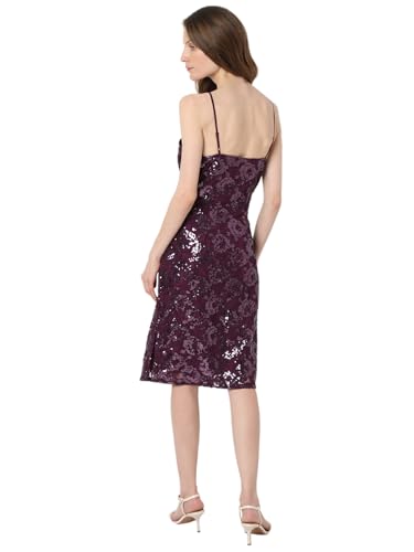 VERO MODA Women Embellished Maroon Polyester Knee Length Shift Dress