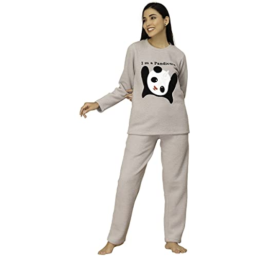 Sweet Dreams Women Grey Polar Fleece Applique Winterwear Night Suit