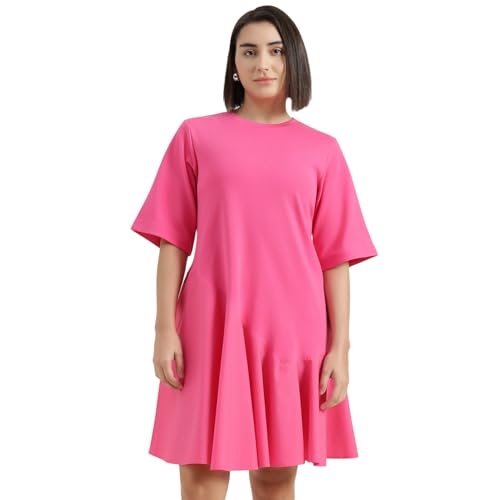 United Colors of Benetton Round Neck Solid Dress (Size : S) - 26P3099W3823I02A Pink