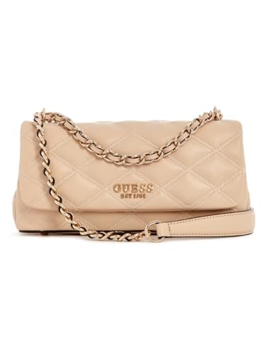GUESS Light Beige Quilted Tamsin Convertible Flap Crossbody Bag