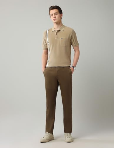 Arrow Sports Men's Brown Solid Mid Rise Cotton Button Regular Fit Flat Front Slant Pocket Trousers (ASAJTR2538_Brown_30)