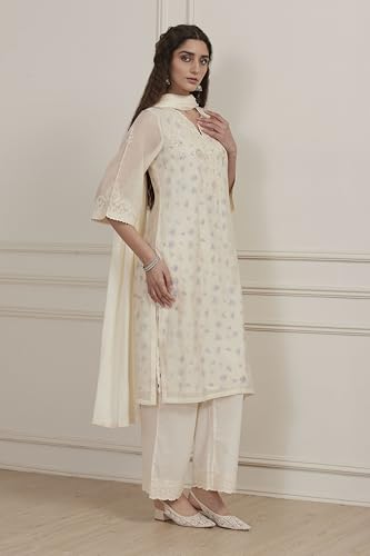 Biba Women White Poly Chanderi Straight Suit Set_36