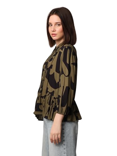 ONLY Women Abstract Print Regular Fit Casual Green Shirt