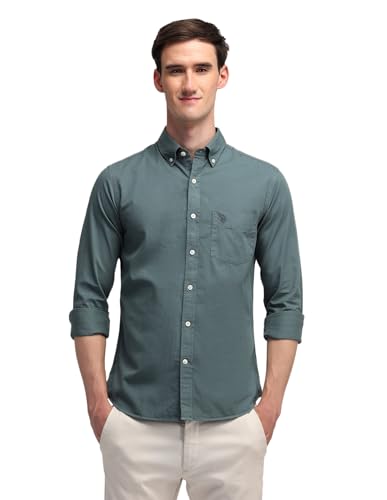 U.S. POLO ASSN. Men's Cotton Solid Tailored Fit Button Down Shirt (USSHTFX0504_Grey, Medium