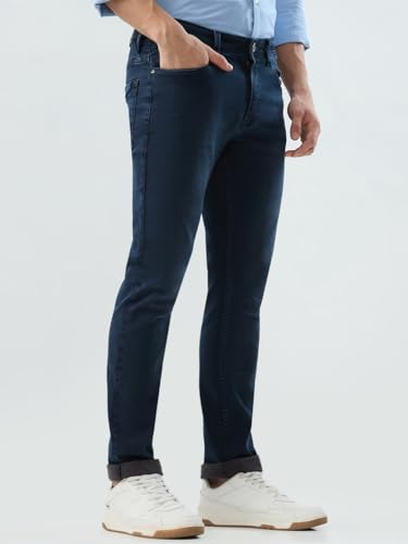 Park Avenue Men Slim Fit Solid Pattern Cotton Blend Flat Front Casual Jeans