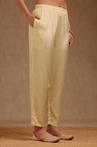 Soch Womens Cream Dola Silk Floral Print Suit Set With Cutdana