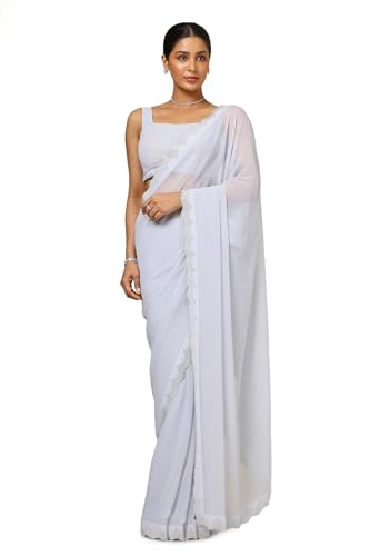 Soch Womens Grey Georgette Saree With Stone Work