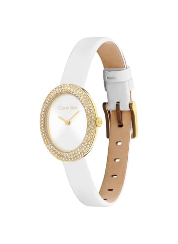 Calvin Klein Twisted Bezel Qtz Basic Mini Silver White Oval Dial Women's Watch- 25100146