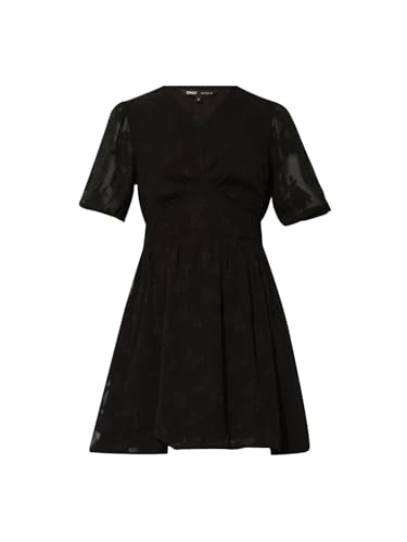 ONLY Women's Self Design Fit and Flare Black Dress