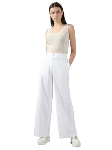 VERO MODA Women's Straight Fit High Rise White Pants