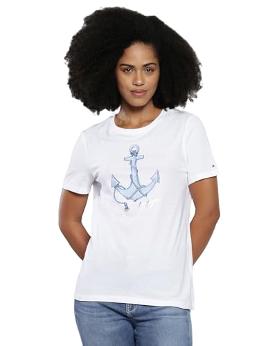 Tommy Hilfiger Women's Printed Regular Fit T-Shirt (S24HWKT094_White