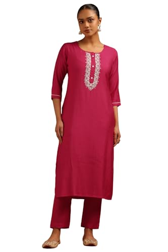 Soch Womens Fuchsia Desert Storm Embroidered Kurta Set With Beads