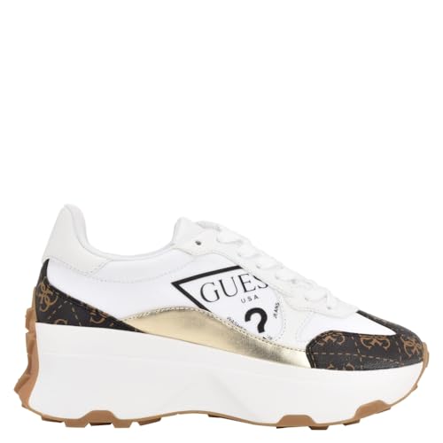 Guess Womens Calebb3Sneaker, White/Brown 145, 7