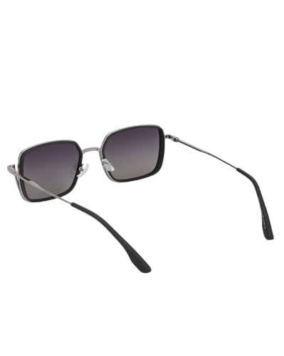 Carlton London Premium Silver with Black Toned & Polarised Lens Square Sunglass for men