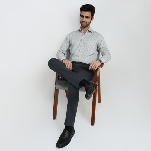 Raymond Men Regular Fit Print Pattern Pure Cotton Cut Away Collar Full Sleeve Formal Shirt White