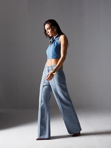 Miss Chase Women's Straight-Fit High-Rise Regular-Length Non-Stretchable Denim Jeans (MCSS24DEN79-02-941-32, Dreamwave Blue, 32)