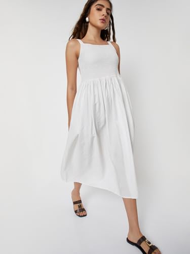 Max Women Smocked A-line Dress (White_XS)