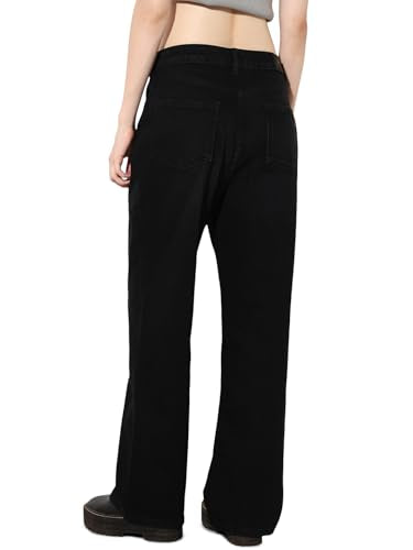 ONLY Women's Solid Straight Fit Mid-Rise Black Jeans