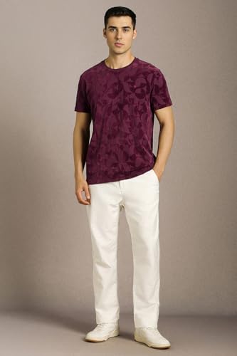 Men Purple Textured Crew Neck T-Shirt