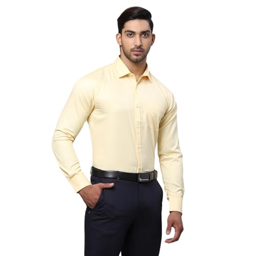 Park Avenue Men Slim Fit Structure Pattern Cotton Blend Semi Cutaway Collar Full Sleeve Formal Shirt (Size: 46)-PMSX18280-Y5 Medium Yellow