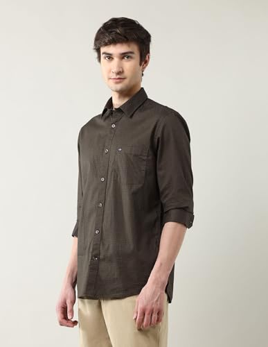 Arrow Sports Men's Geometric Regular Fit Shirt (ASAJSH1748_Dark Brown