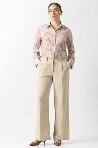Women Pink Print Long Sleeves Formal Shirt