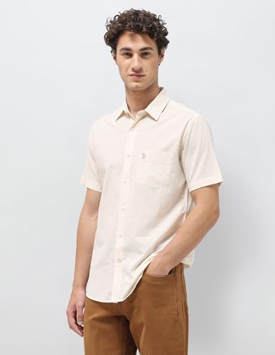 U.S.Polo Association Men's Regular Fit Seersucker Shirt (USSHT3336H_Ivory_46)