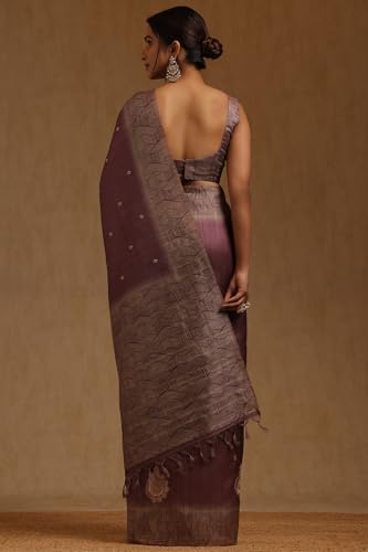 Soch Womens Purple Tussar Embroidered Saree