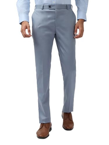 Raymond Men Slim Fit Solid Pattern Poly Viscose Blend Flat Front Formal Trouser Blue