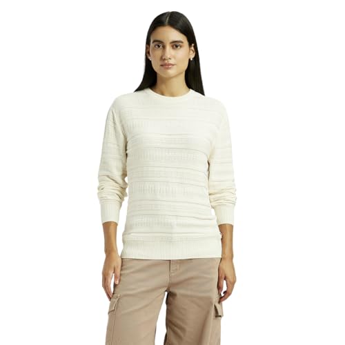 Levi's Women's Self Design Off-White Round Neck Sweater