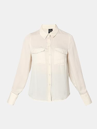 VERO MODA Women Solid Polyester Regular Fit Off-White Shirt