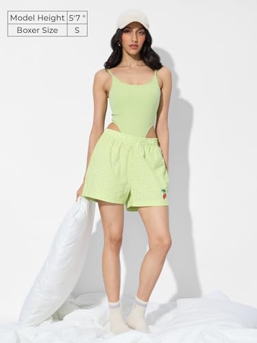The Souled Store Minty Fresh Women and Girls Pull On Green Embroidered Polyester Blend Boxer Shorts