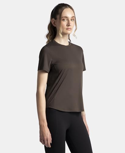 Jockey MW88 Women's Microfiber Fabric Regular Fit Half Sleeve Breathable Mesh T-Shirt with Curved Hem Styling_Coffee_S