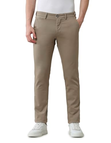 Arrow Sports Men's Brown Solid Mid Rise Cotton Button Slim Fit Flat Front Slant Pocket Trousers (ASAJTR2509_Brown_38)